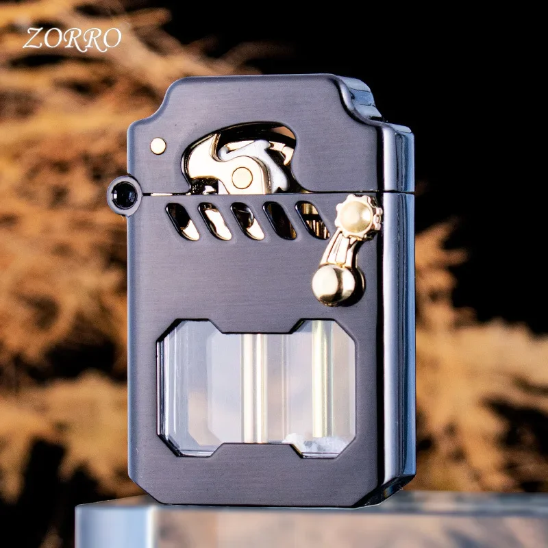 Image of Premium Mechanical Kerosene Lighter with Transparent Fuel Tank and Metal Finish – High-End Men's Gift with Zorro Mecha Design