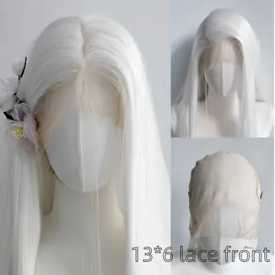 Image de Perruque Dentelle Blanche 26 Pouces - Cheveux Longs Raides Synthétiques