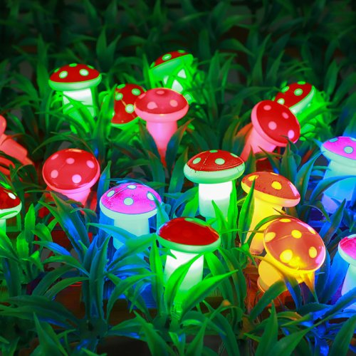Image of Festive Red Mushroom LED String Lights – Indoor Party Decor, Warm Glow Battery-Powered Christmas Lights with USB Option for Holiday, Navidad, and Room Decoration