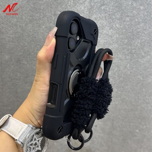 Imagen de Funda Resistente con Soporte de Anillo 3 en 1 para iPhone 16, 17, 15, 14, 13, 12, 11 Pro Max, Plus y Air - Cubierta con Cadena y Cordón Antigolpes, A Prueba de Golpes