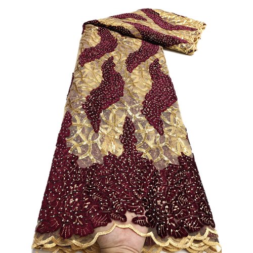 Afbeelding van Elegante Afrikaanse fluwelen kantstof met pailletten – Hoge kwaliteit stof voor luxe trouwjurken en feestkleding