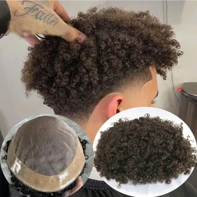 Image de Toupet Afro 8mm Homme - Cheveux Humains Crépus Bouclés