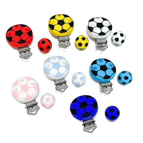 Afbeelding van Natuurlijke Siliconen Baby Tandjes Armband met Voetbal Motief – DIY Fopspeenketting & Speelgoed voor Pasgeboren en Kleuters