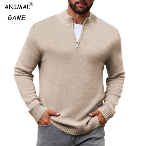 Imagen de Suéter de Punto con Cremallera de Cuarto para Hombre, Suéter Tipo Polo con Cuello Simulado, Jersey Informal de Manga Larga, Prenda Cálida para Invierno