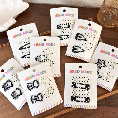 Immagine di New Black White Dots Star Bow Heart Barrettes Set BB Clips y2k per ragazze Cute Sweet forcine accessori per capelli moda bambino regalo