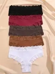 Image de 5 Pièces Culottes Dentelle Florale - Lingerie Douce & Élégante