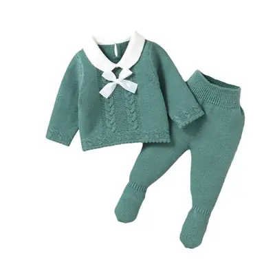 Image de Tenue Automne-Hiver Bébé Fille - Pull + Pantalon & Nœud Papillon