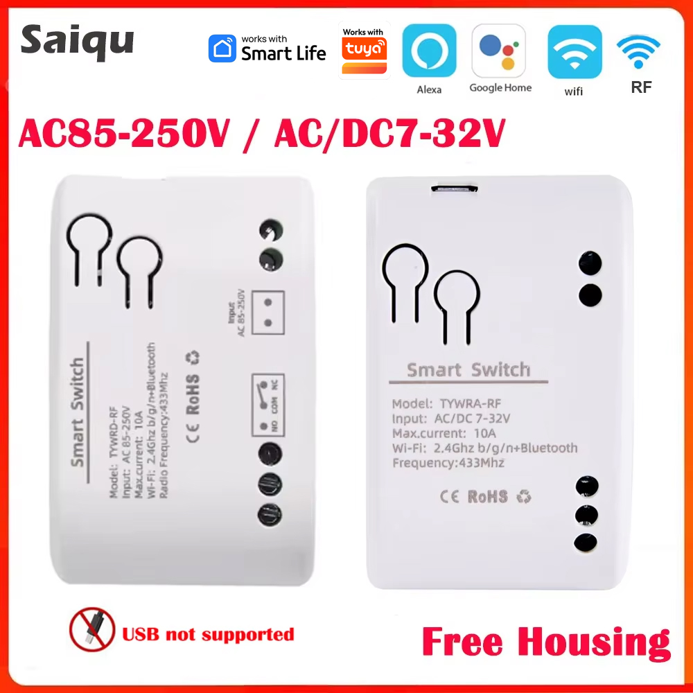 Image of WiFi Tuya Smart 1CH Switch 220V 10A Relay Module APP Remote Control 12V 24V 220V 85-250V RF433 Receiver Google Home Alexa