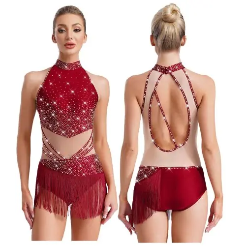 Image de Costume de Danse Élégant avec Strass - Performance Latine & Artistique