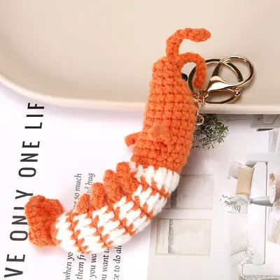 Image de Pendentif Crevette Mini Porte-Clés Tricoté à la Main