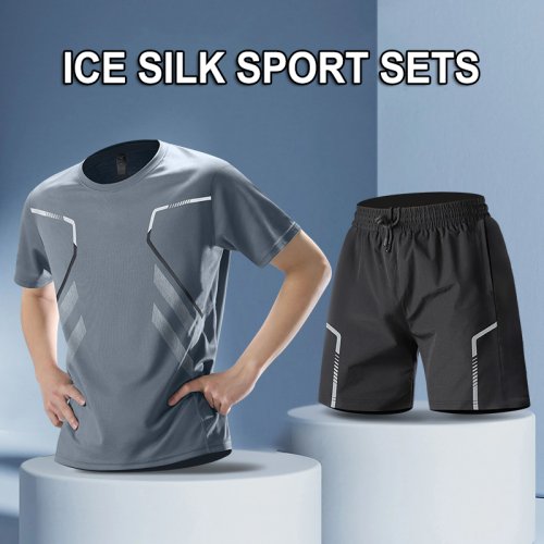 Imagen de CHRLCK-Conjuntos para correr de secado rápido para hombre, camiseta transpirable para senderismo y pesca, trajes cortos de elasticidad suave para gimnasio y Fitness, deportes al aire libre