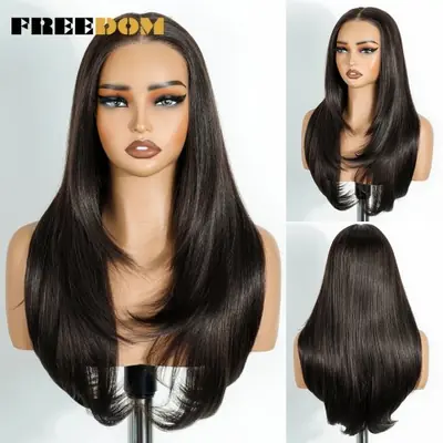 Image de Perruque Lace Front Synthétique Brune Ombrée - Sans Colle & Pré-Épilée