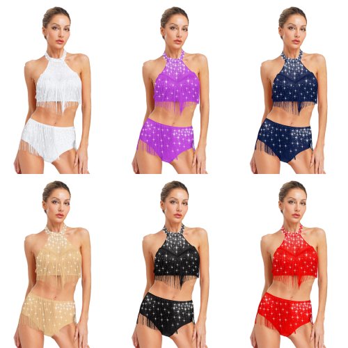 Immagine di Abito da Ballo Latino con Strass e Nappe