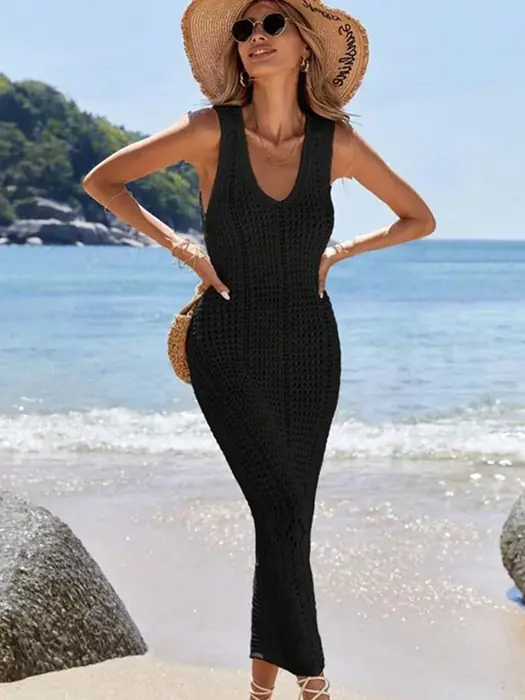 Image de Robe de plage longue ajourée - Tunique crochet élégante