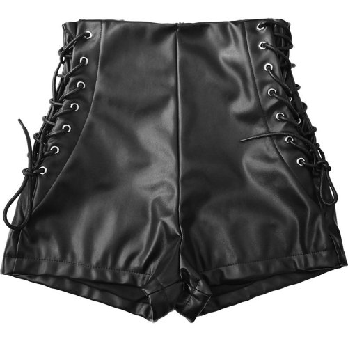 Immagine di Pantaloncini con fasciatura in pelle nera Pu Pantaloncini con stivali sexy attillati elastici a vita alta da donna