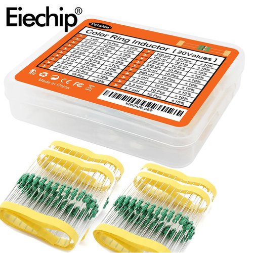 Image of 200-Piece Inductor Assortment Kit with 20 Different Values from 1µH to 4.7mH – DIP Color-Coded Inductors for Electronics Projects and Repair