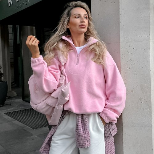 Zdjęcie Luźna Wełniana Bluza Zimowa z Kapturem