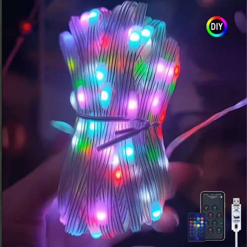 Image of Smart Bluetooth LED Fairy String Lights with App Control – RGB Waterproof Addressable Color Changing Garland for Christmas, Parties & Outdoor Decor (5M & 20M)