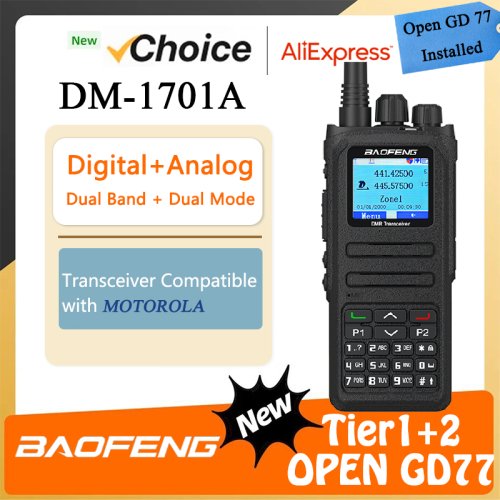 Immagine di Radio Portatile DMR DM-1701A Baofeng con Modalità Analoga e Digitale, Dual Time Slot, Tier I e Tier II, per Radioamatori a Lungo Raggio