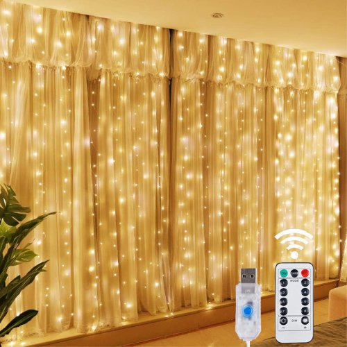 Imagen de Luces navideñas LED guirnaldas de luces de cortina 8 modos remoto USB adorno decoración navideña para el hogar vacaci