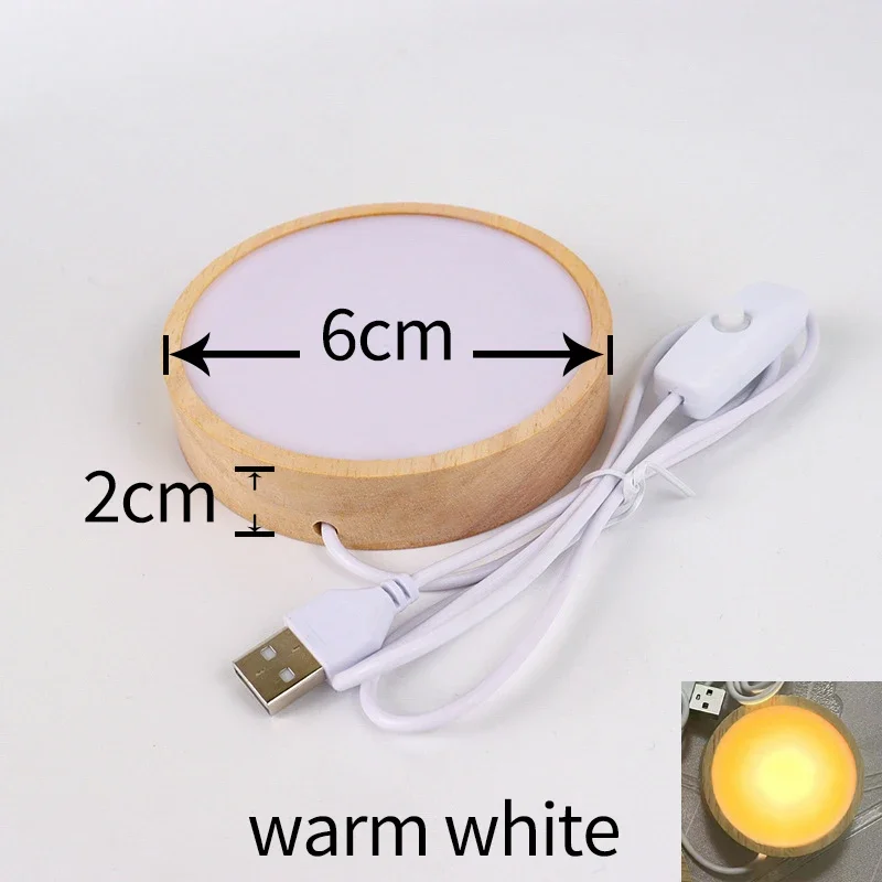 Immagine di 1-4PCS 6/8/10CM rotondo in legno LED luce notturna base 3D decorativo supporto in legno espositore cristalli sfera di vetro decorazione acrilica
