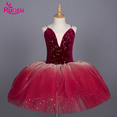 Immagine di Ruoru Blingbing abito per ragazze di colore rosso Costume per bambini abito da balletto gonna Tutu con spalline regolabili abito da Ballerina body