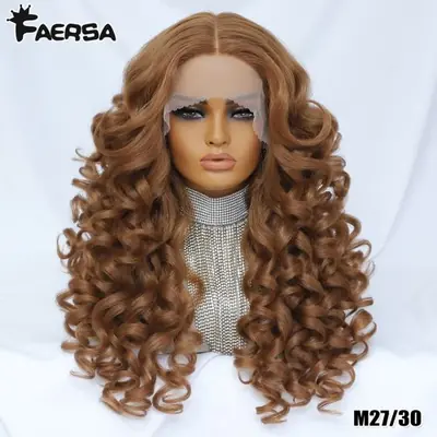 Image de Perruque Lace Front Synthétique Bouclée - Noir, Brun & Blond Orange