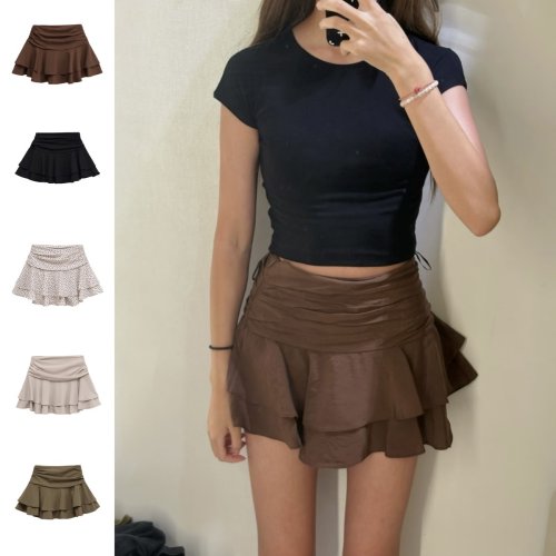 Image of 2025 Women's Summer Fashion Flouncy Stacked Layered Mid-Waist Short Skirt Pants – Sexy, Trendy & Stylish Hot Girl Look
