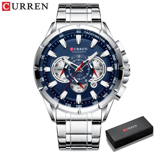 Bild von CURREN Neue Casual Sport Chronograph Herrenuhren Edelstahlband Armbanduhr Großes Zifferblatt Quarzuhr mit leuchtenden Zeigern