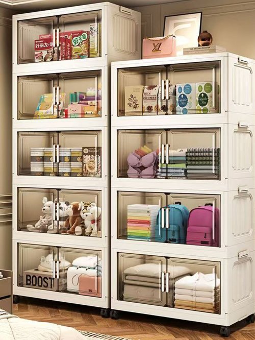Image of Space-Saving Foldable Storage Cabinet for Living Room, Kitchen, and Toy Organization – Versatile, Easy-to-Install, Multi-Use Storage Rack with Snack & Home Organizer Features