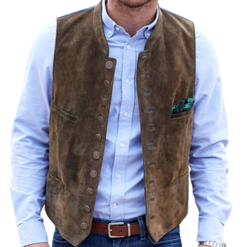 Immagine di Gilet Uomo in Velluto Marrone Steampunk