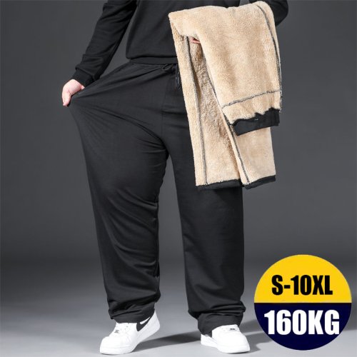 Image of 10XL Black Winter Pants Men Oversize Warm Plush Fluff Thickening Pants Trousers Oversize Comfortable Elastic Waist Big Pants Men