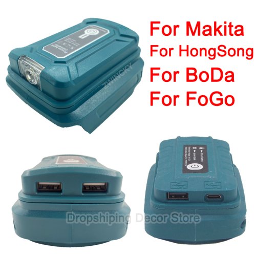 Imagen de Adaptador de Batería 18V Li-Ion para Herramientas Makita con Lámpara LED, Linterna y Cargador Dual USB Tipo C para Teléfono Móvil