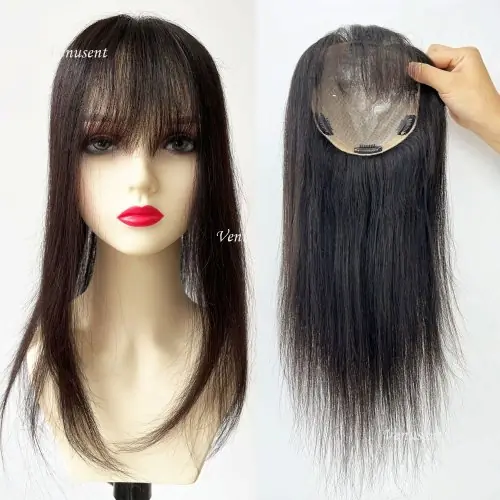 Image de Topper de Cheveux Humains Remy avec Frange Latérale