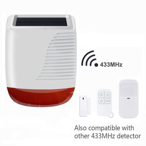 Zdjęcie Zewnętrzna Syrena Słoneczna z Lampą Błyskową i Klaksonem – Bezprzewodowy Alarm Antywłamaniowy 433 MHz, Wodoodporny, Zestaw do Systemu Ochrony Domu