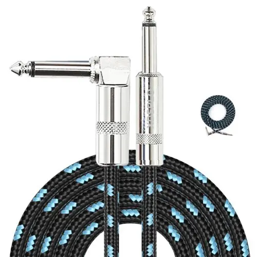 Image de Câble Jack 90° Tressé - Anti-Bruit pour Guitare & Basse