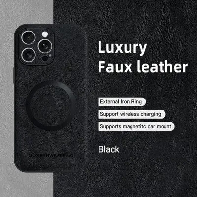 Image de Étui cuir MagSafe pour iPhone 17 Pro Max, protection anti-choc magnétique