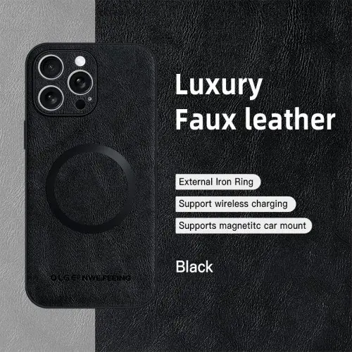 Image de Étui cuir MagSafe pour iPhone 17 Pro Max, protection anti-choc magnétique