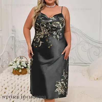 Image de Robe de Nuit Longue Imprimé Cerise - Grande Taille 3XL-5XL