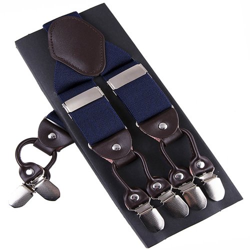 Imagen de Tirantes de moda de cuero con 6 clips para hombre, Suspensorio informal Vintage, Tirante, correa para pantalones, regalo para padre/marido, 3,5x120cm