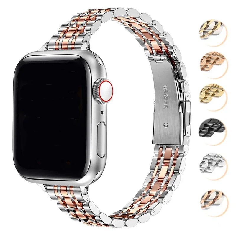 Imagen de Correa de Acero Inoxidable para Apple Watch Ultra 2 y Series 10, 9, 8, 7, 6, SE, 5, 4, 3 - Compatible con Tamaños 49mm, 46mm, 45mm, 44mm, 42mm, 41mm - Pulsera de Metal Elegante y Duradera