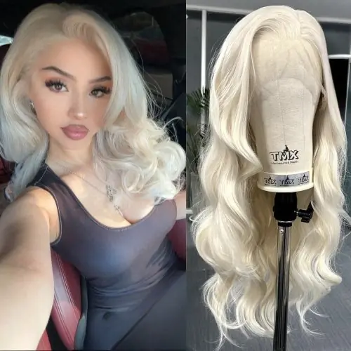 Image de Perruque Lace Front Blond Platine Ondulée - Style Naturel & Élégant