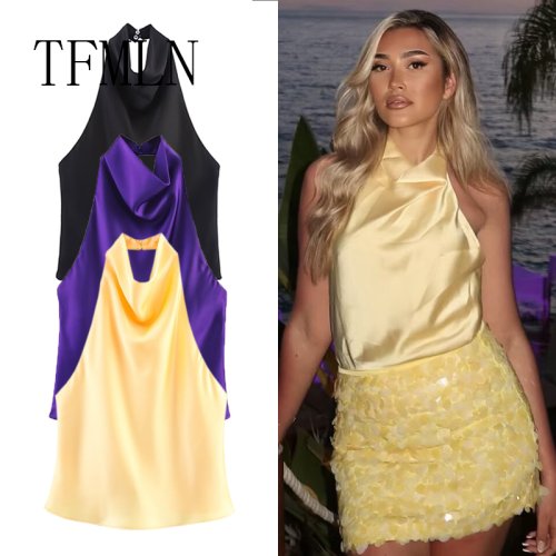 Imagen de Top de Mujer con Escote Halter, Espalda Descubierta y Corte Elegante para Primavera y Verano – Moda Urbana y Sexy en Tela Sólida