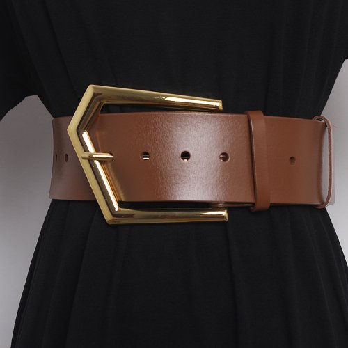 Immagine di Cintura Donna in Vera Pelle con Fibbia Dorata - Fascia da Smoking Stile Elegante e Raffinato per Abiti Femminili e Corsetti