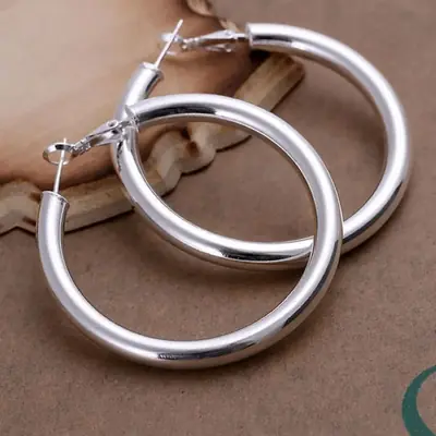 Image de Boucles d'oreilles Argent 925 - Grand Cercle Élégant