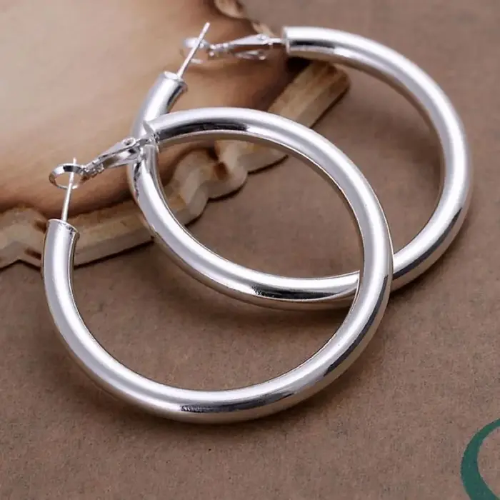 Image de Boucles d'oreilles Argent 925 - Grand Cercle Élégant
