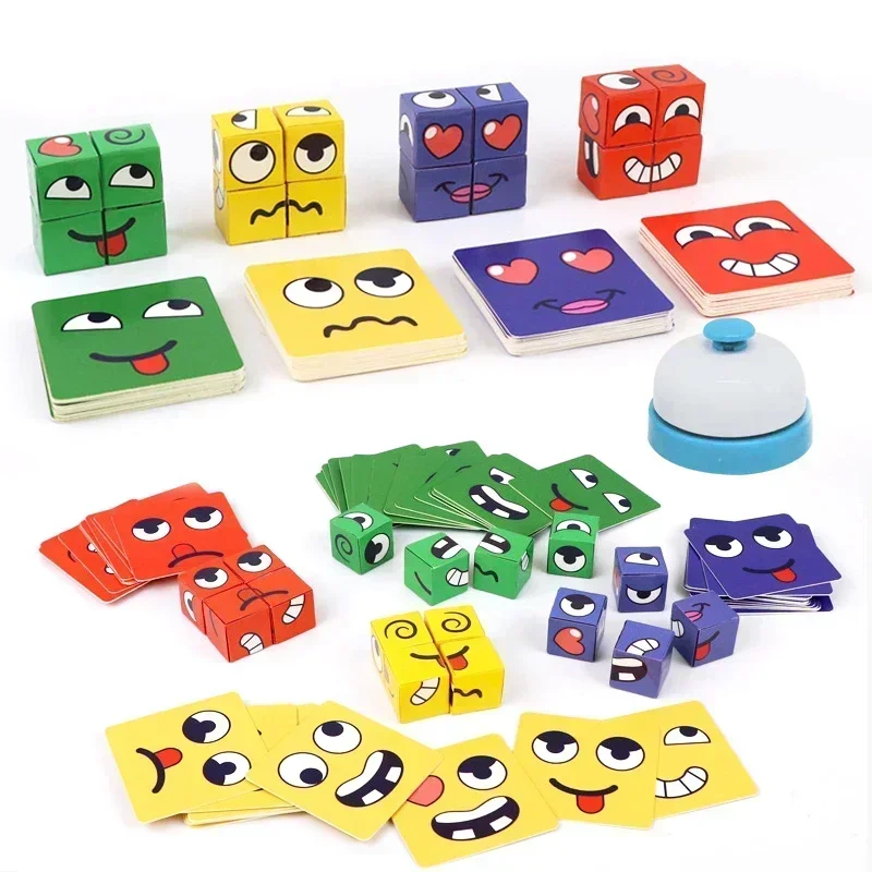 Imagen de Rompecabezas Educativo de Cambio de Cara para Niños con Bloques de Madera Montessori – Juego de Mesa de Construcción Creativa y Aprendizaje