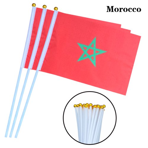 Imagen de Banderas Marroquíes de Mano en Plástico - Paquete de 10, 20 o 50 Unidades, Tamaño Pequeño (14-21 cm), Perfectas para Fiestas al Aire Libre y Celebraciones Culturales