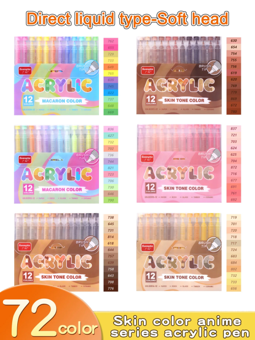 Image of Vibrant Acrylic Paint Marker Set with Soft Brush Tips – 12, 24, 48, or 72 Colors for Student Art, Graffiti, DIY Crafts, and Festival Gifts