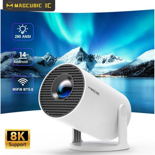 Magcubic Projector HY300 Pro 8K Android 14 met Dual WiFi 6, 290 ANSI Lumens, Allwinner H726, Bluetooth 5.4 en 1080p/1280x720p voor Thuisbioscoop en Buitenprojectie